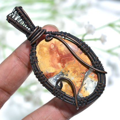 Handmade Maligano Jasper Gemstone Pendant –  Oxidized Copper Wire Wrapped Wholesale Artisan Jewelry