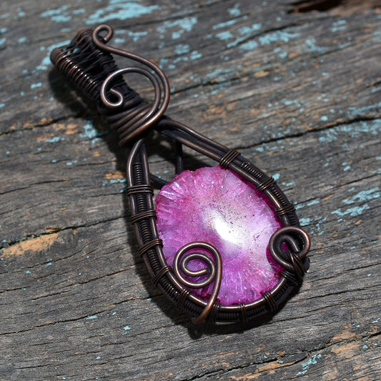 Stunning Pink Solar Quartz Copper Wire Wrapped Pendant – Handmade Wholesale Gemstone Jewelry