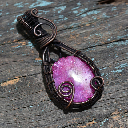 Stunning Pink Solar Quartz Copper Wire Wrapped Pendant – Handmade Wholesale Gemstone Jewelry