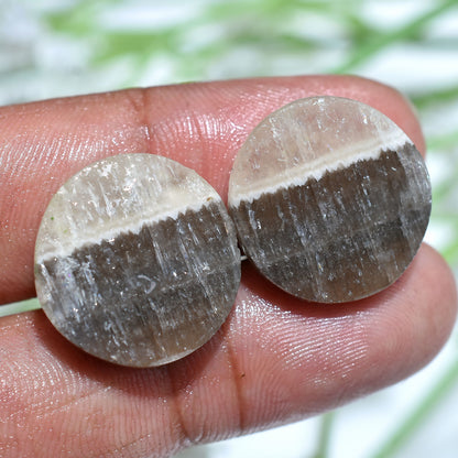Zebra Calcite Jasper Pair – Round Shape Natural Gemstones for Jewelry (17x17x3mm,/30ct)