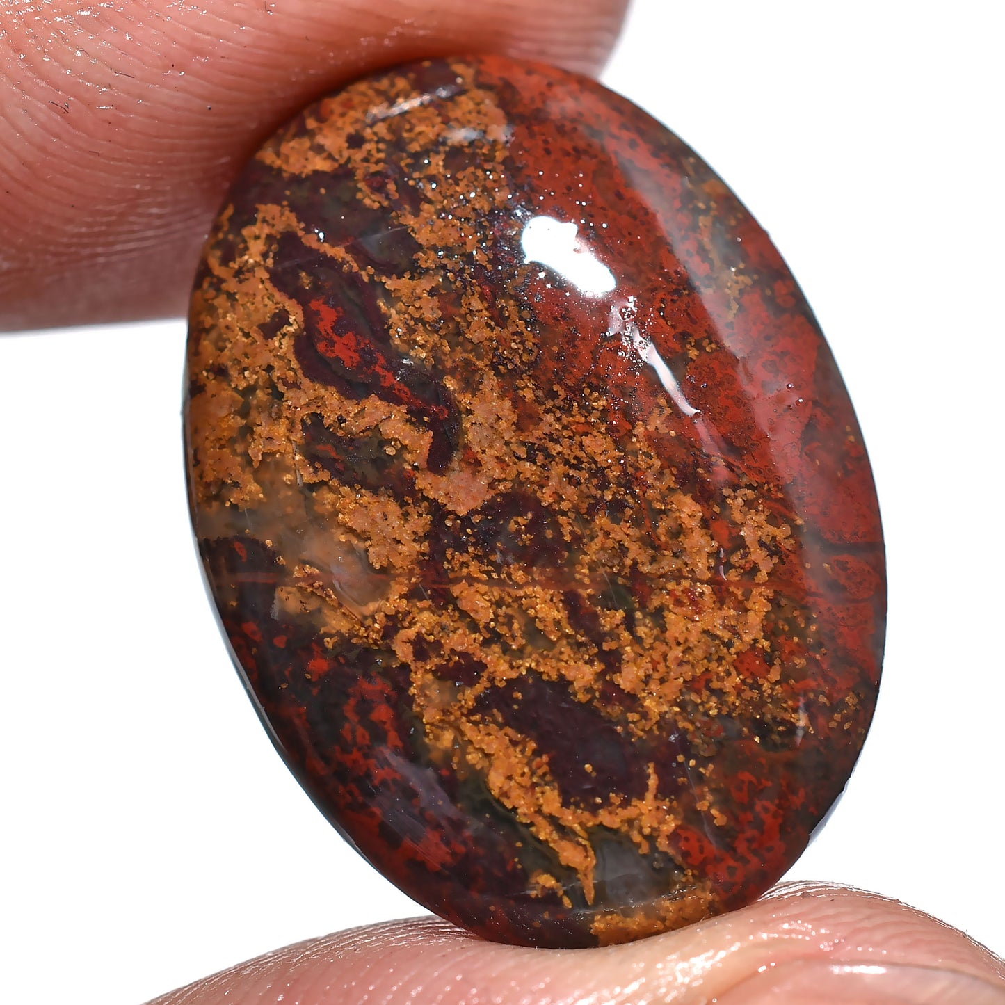 Oval Bloodstone Cabochon – Natural Gemstone for Jewelry Making (17x24x3mm,/17ct)