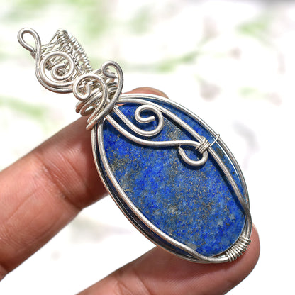 Elegant Lapis Lazuli Pendant – Artisan Silver Wire Wrapped Necklace Wholesale Gemstone