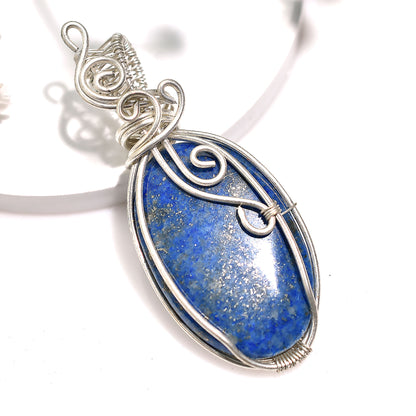 Elegant Lapis Lazuli Pendant – Artisan Silver Wire Wrapped Necklace Wholesale Gemstone