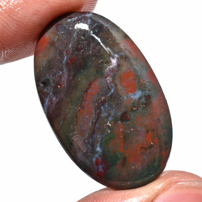Natural Bloodstone Cabochon – Oval Shaped Gemstone for Pendants (18x31x3mm,/26ct)
