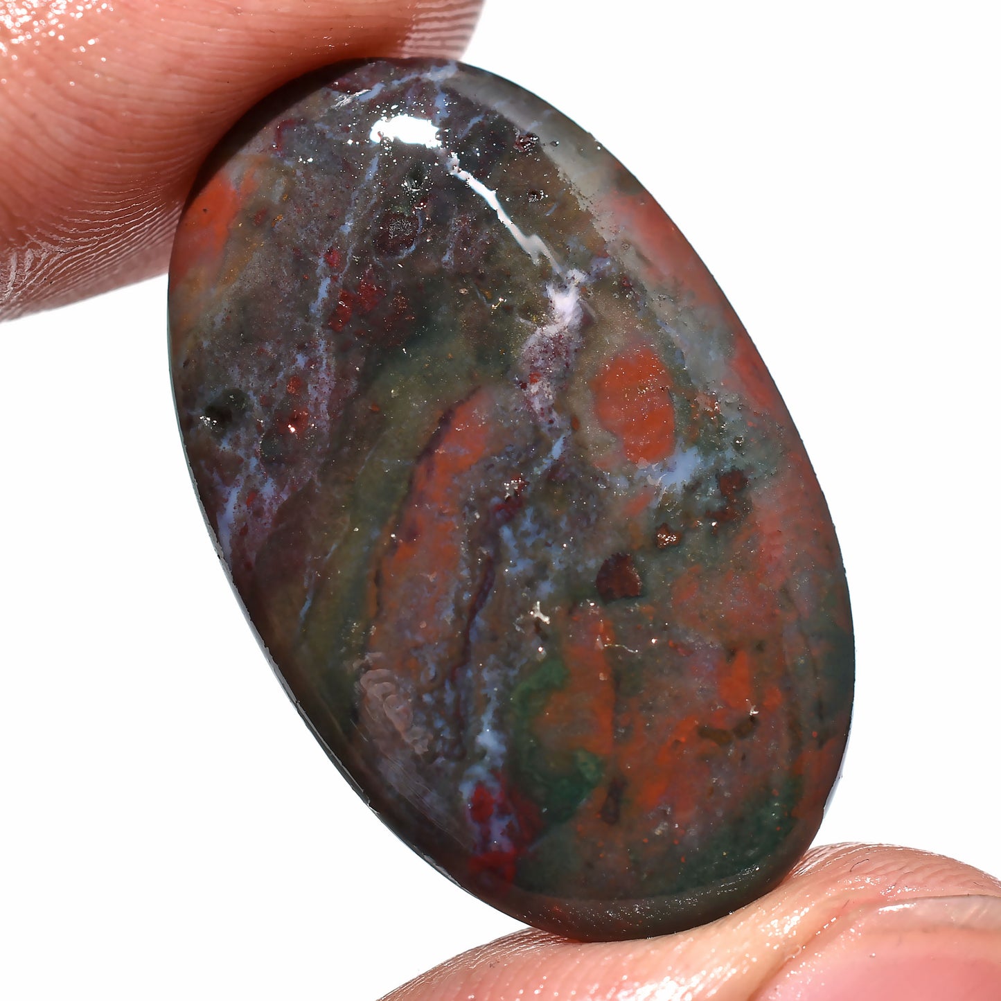 Natural Bloodstone Cabochon – Oval Shaped Gemstone for Pendants (18x31x3mm,/26ct)