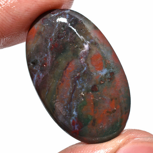 Natural Bloodstone Cabochon – Oval Shaped Gemstone for Pendants (18x31x3mm,/26ct)