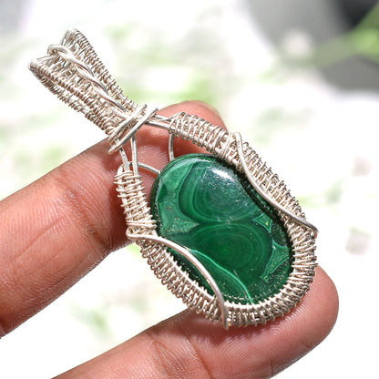 Stunning Malachite Silver Wire Wrapped Gemstone Pendant – Wholesale Artisan Handcrafted Design Jewelry