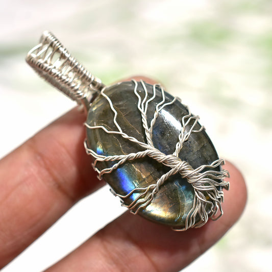 Wholesale Labradorite Tree Of Life Gemstone Pendant – Silver Wire Wrapped Artisan Jewelry