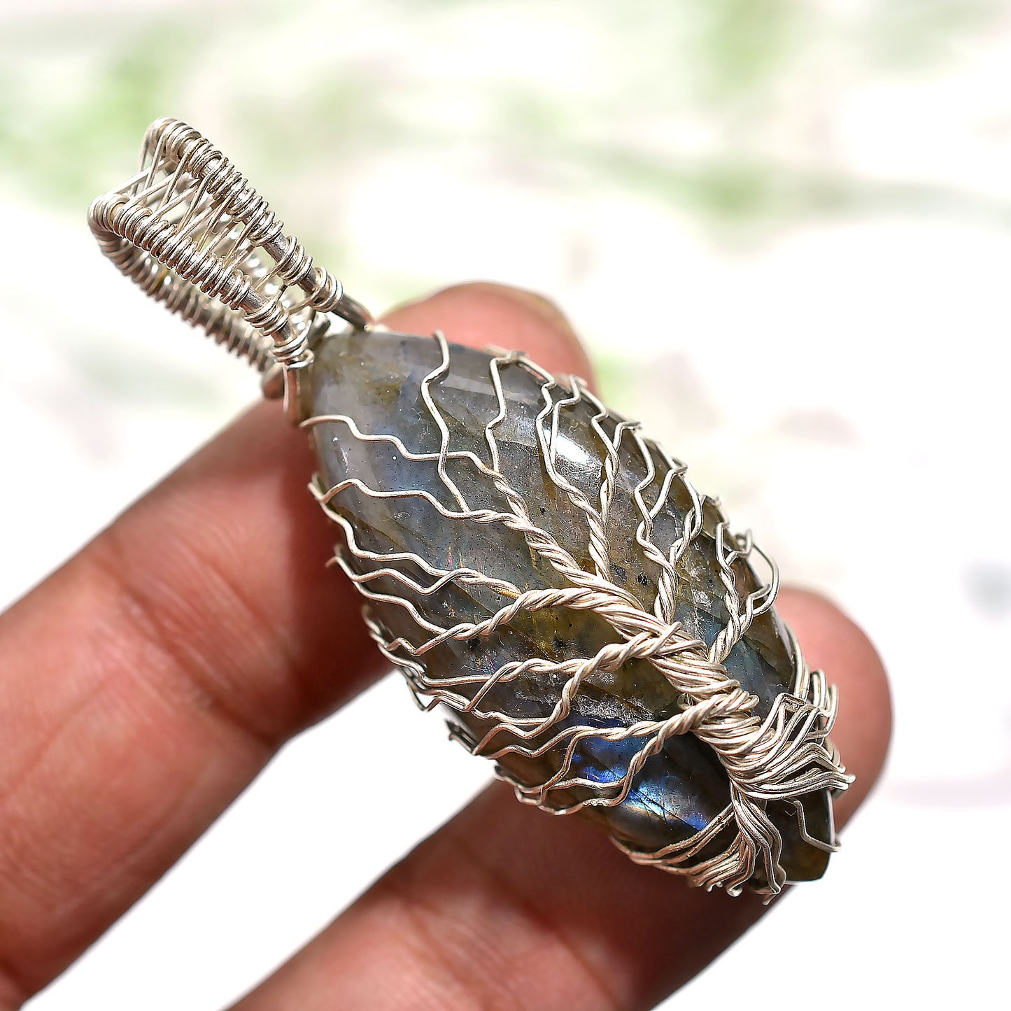 Flashy Labradorite Silver Wire Wrapped Gemstone Pendant – Wholesale Handmade Tree Of Life Artisan Design Jewelry