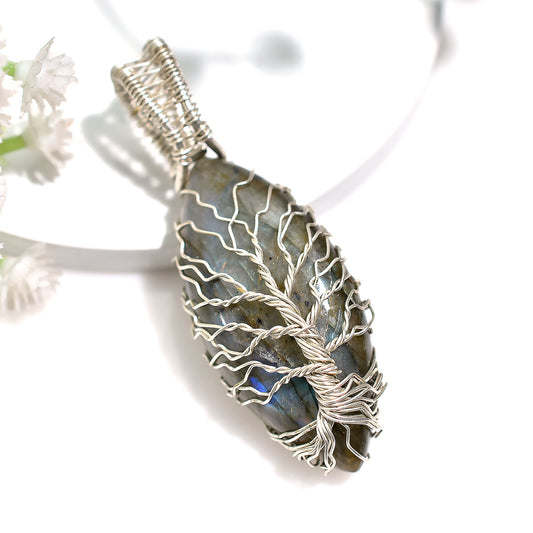 Flashy Labradorite Silver Wire Wrapped Gemstone Pendant – Wholesale Handmade Tree Of Life Artisan Design Jewelry