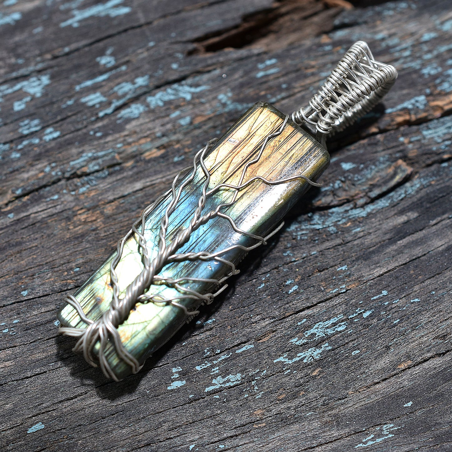 Rectangular Labradorite Tree of Life Pendant – Silver Wire Wrapped Wholesale Handcrafted Design Gemstone