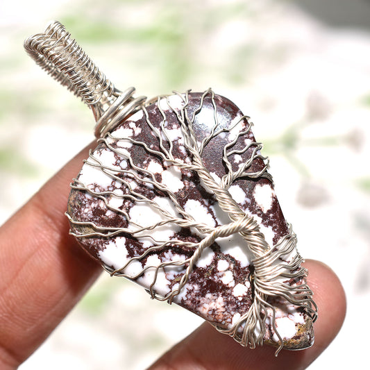 Wild Horse Jasper Tree of Life Pendant – Silver Wire Wrapped Handmade Gemstone Jewelry