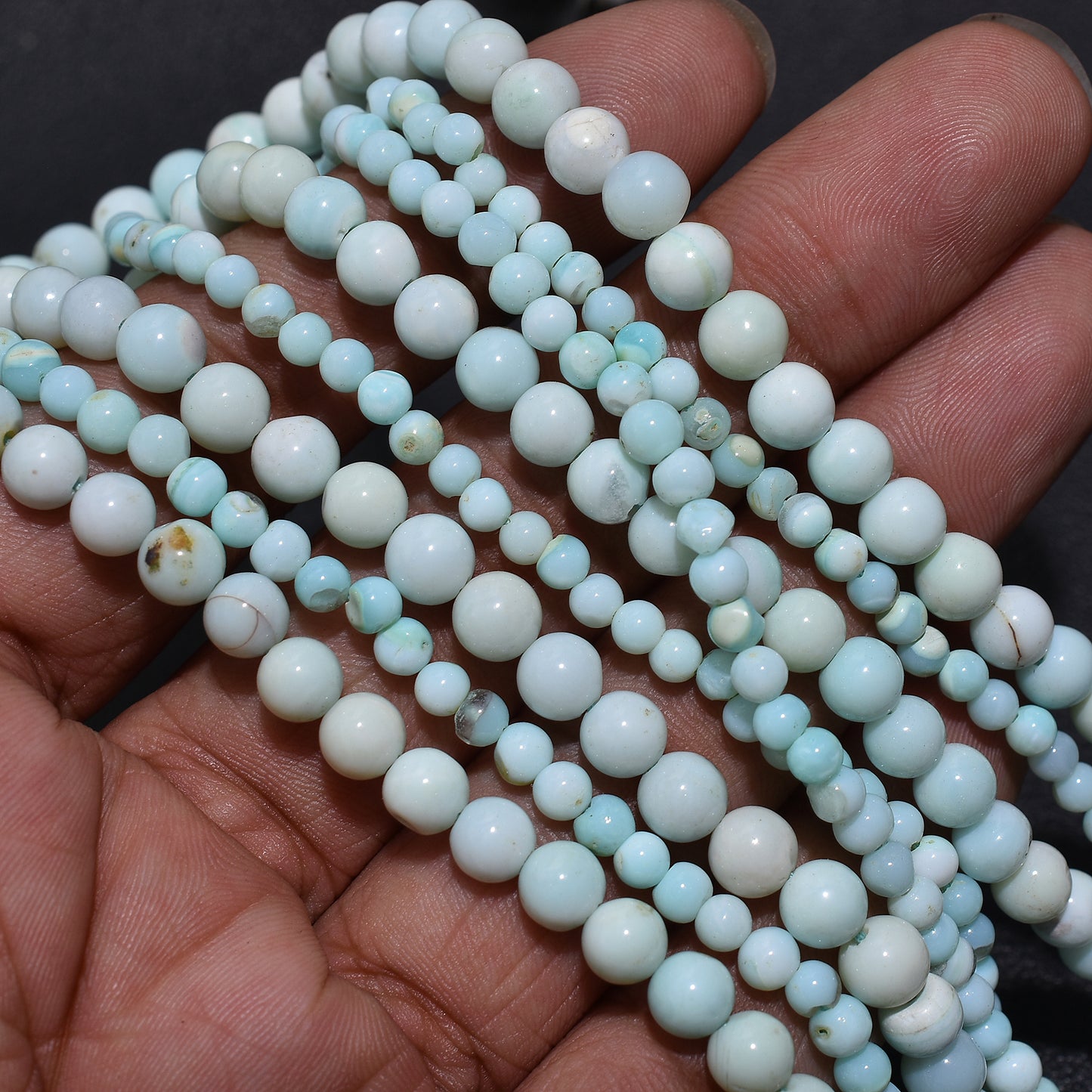 Polished Peru Opal Round Beads – Soft Blue Tones Gemstone for Jewelry Crafts