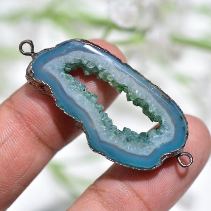 Elegant Teal Blue Druzy Solar Connector – Black Oxidized Electroplated Stone for Wholesale Jewelry