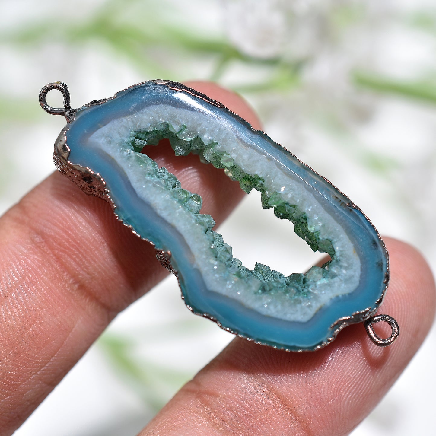 Elegant Teal Blue Druzy Solar Connector – Black Oxidized Electroplated Stone for Wholesale Jewelry