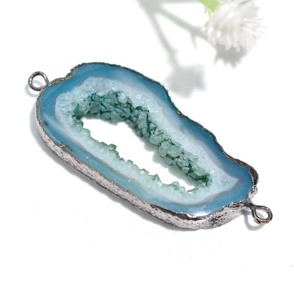 Elegant Teal Blue Druzy Solar Connector – Black Oxidized Electroplated Stone for Wholesale Jewelry