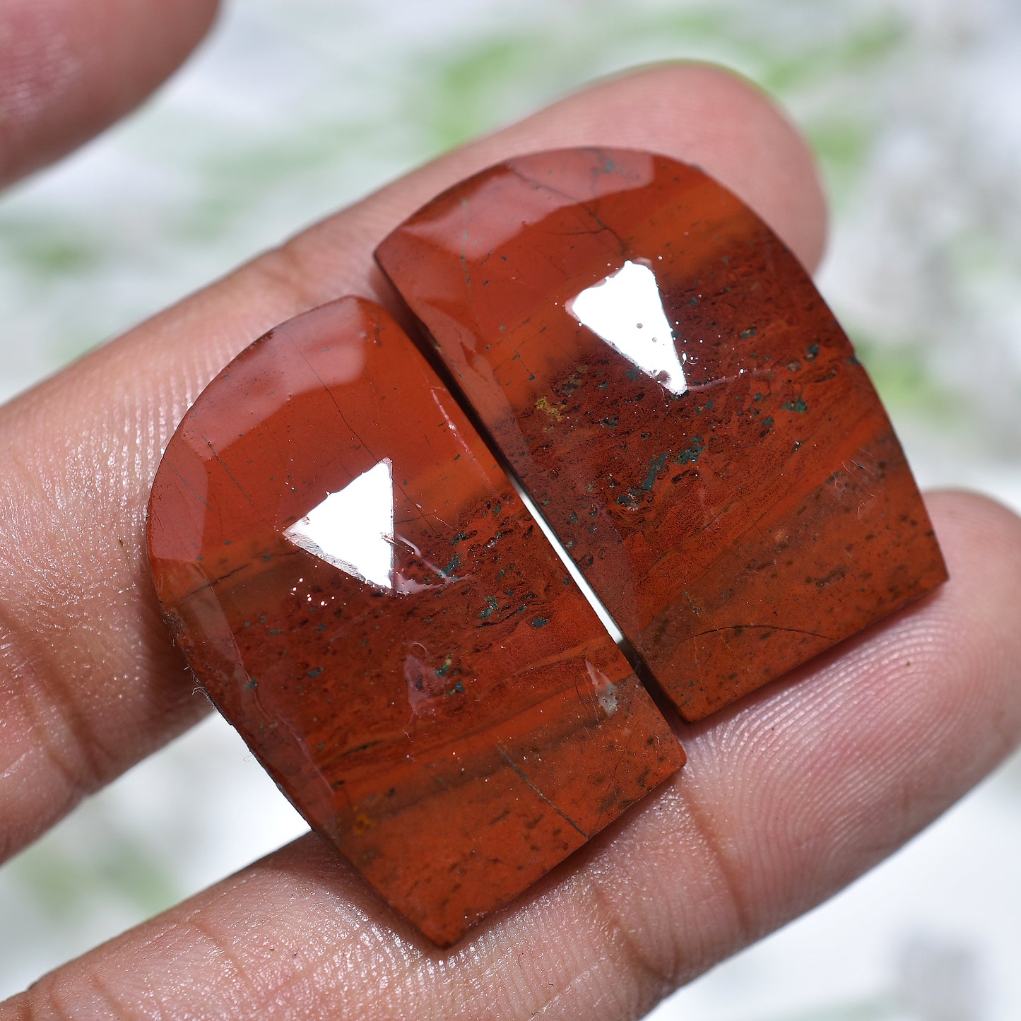 Crimson Spark Red Jasper – Faceted Rose Cut Gemstone Pair for Jewelry Making