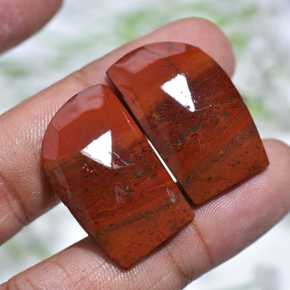 Crimson Spark Red Jasper – Faceted Rose Cut Gemstone Pair for Jewelry Making