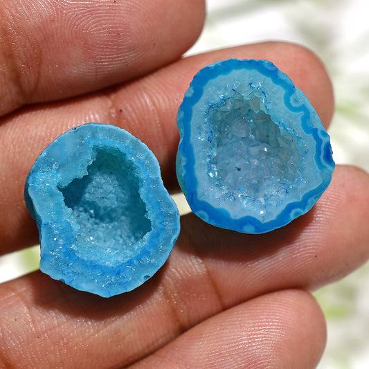 Shimmering Blue Fancy Solar Quartz Pair – Druzy Sparkle Stones for Creative Jewelry