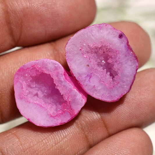 Blushing Pink Window Druzy Quartz Pair – Sparkling Geode Stones for Jewelry Designers