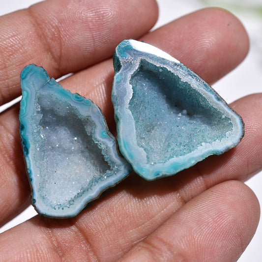 Blue Solar Quartz Earrings Pair – Sparkling Bulging Back Gemstones for Jewelry Making