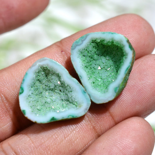 Sparkling Green Solar Quartz Pair – Crystal Druzy Gemstone for DIY Jewelry