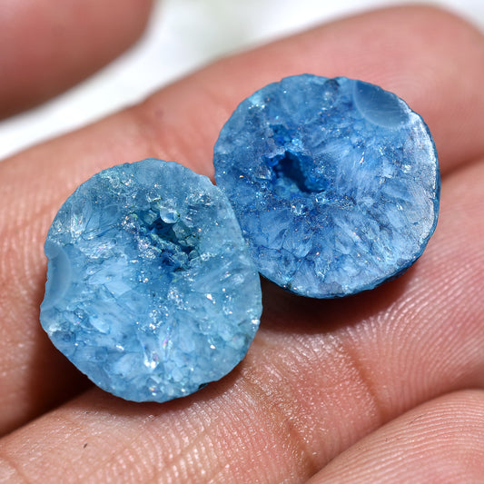 Gleaming Solar Quartz Gemstone Pair – Geode Beauty for Custom Creations