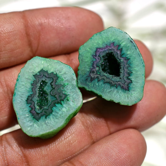 Raised Solar Quartz Crystal Gemstone Pair– Artisan Sparkling Druzy Geode Window for Jewellery