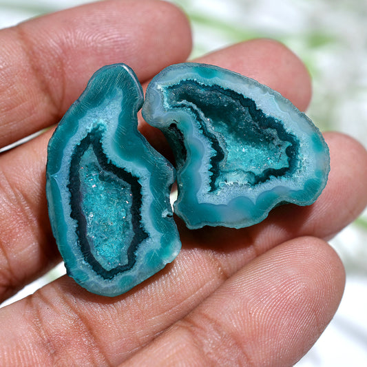 Bulging Solar Quartz Druzy Gemstone Pair – Domed Sparkling Window Geode for Earrings