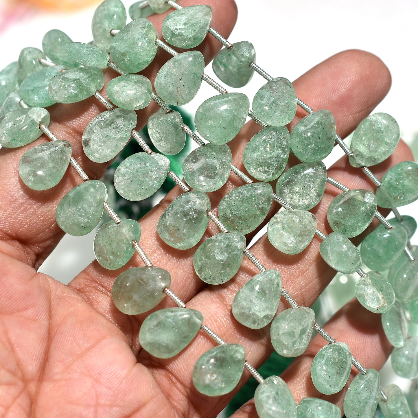 Delicate Green Fluorite Smooth Pear Beads  –  Natural Gemstone Wholesale Strand For Jewelry Makers