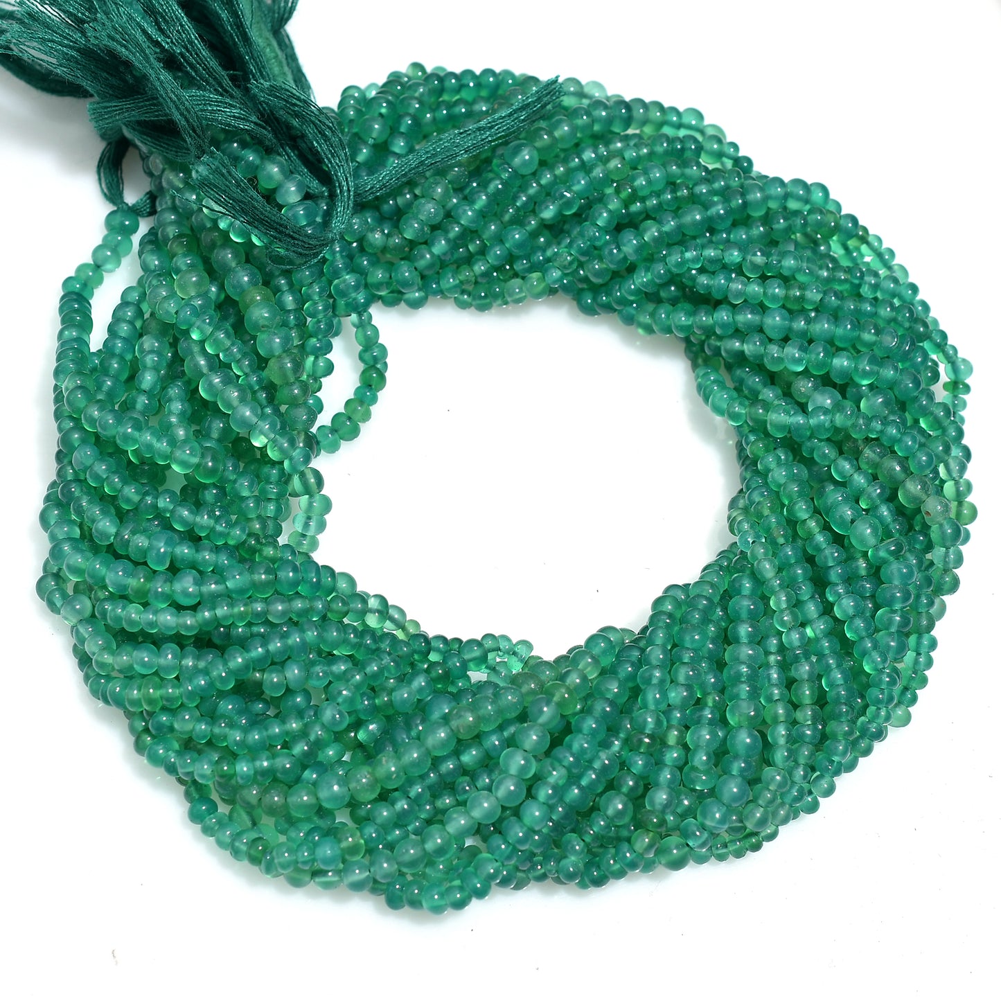 Natural Green Onyx Smooth Rondelle Beads – 13 Inch Strand Wholesale Gemstone For Jewelry Making