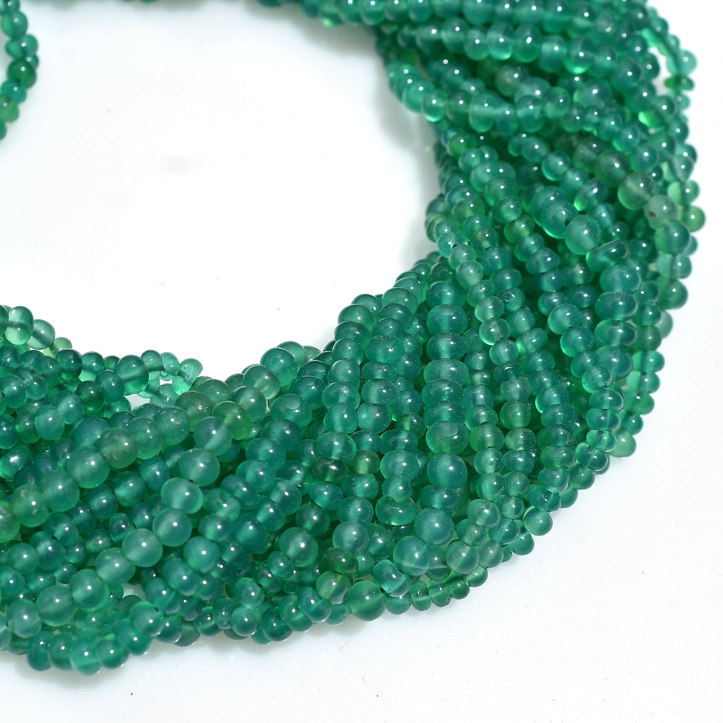 Natural Green Onyx Smooth Rondelle Beads – 13 Inch Strand Wholesale Gemstone For Jewelry Making