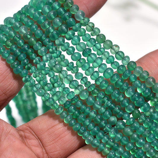 Natural Green Onyx Smooth Rondelle Beads – 13 Inch Strand Wholesale Gemstone For Jewelry Making