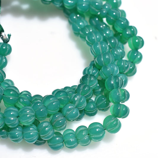 Beautiful Carving Green Onyx Beads Strand – Handcrafted Watermelon Shape Gemstone for Jewelry