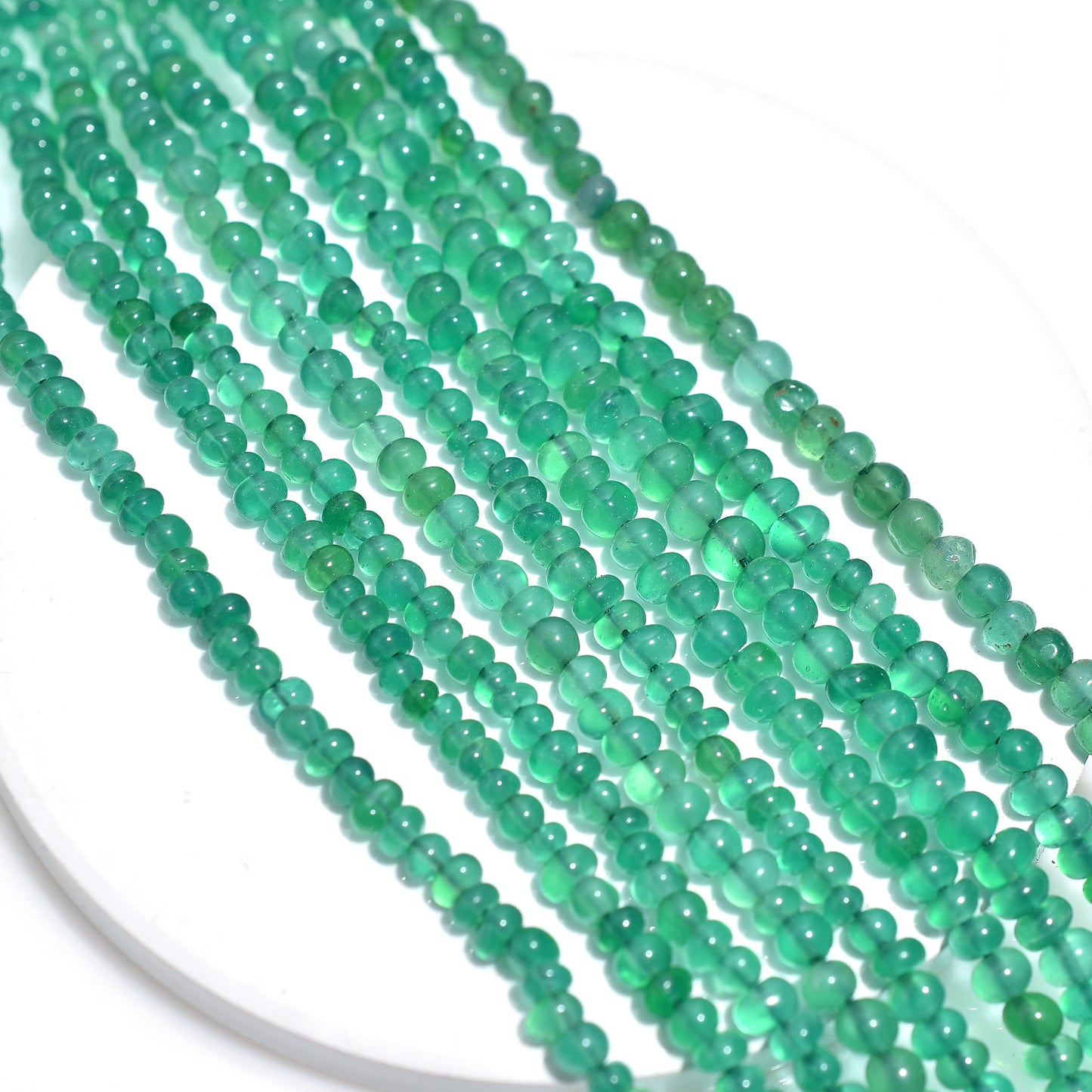 Natural Green Onyx Smooth Rondelle Beads – 13 Inch Strand Wholesale Gemstone For Jewelry Making