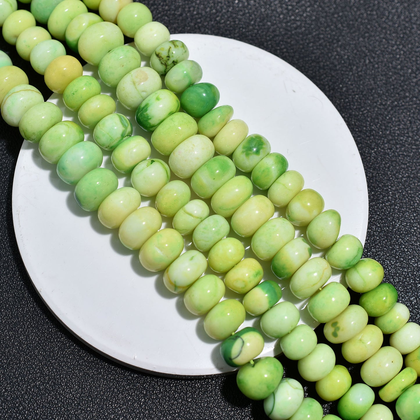 Lemon Green Opal Gemstone Beads – Smooth Rondelle 7 Inch Wholesale Strand For Jewelry Craft
