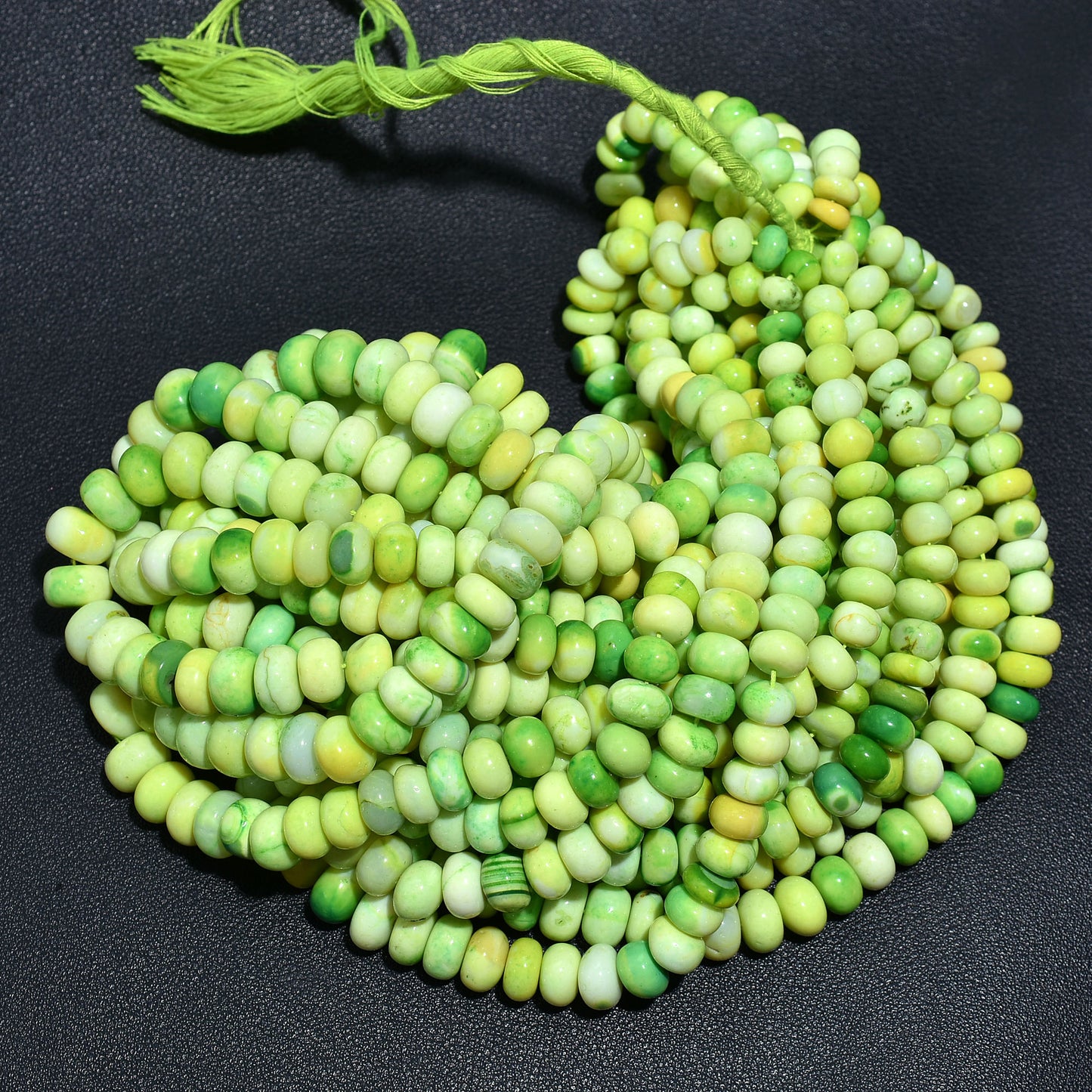 Parrot Green Opal Smooth Rondelle Gemstone Beads 16 Inch Strand Wholesale String For DIY Jewelry