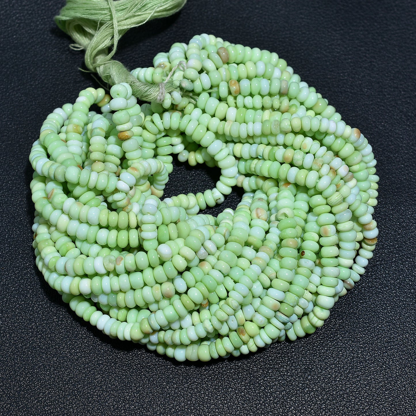 Pistachio Green Opal Smooth Rondelle Gemstone Beads, 16 Inch Wholesale Strand For Jewelry And Crafts