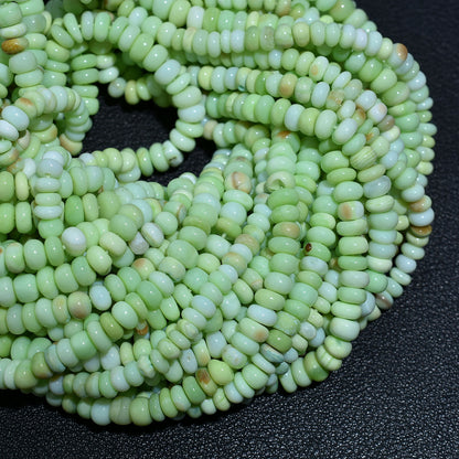 Pistachio Green Opal Smooth Rondelle Gemstone Beads, 16 Inch Wholesale Strand For Jewelry And Crafts