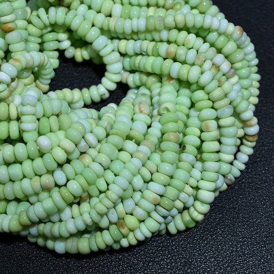 Pistachio Green Opal Smooth Rondelle Gemstone Beads, 16 Inch Wholesale Strand For Jewelry And Crafts