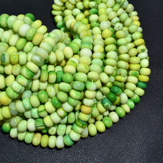 Parrot Green Opal Smooth Rondelle Gemstone Beads 16 Inch Strand Wholesale String For DIY Jewelry
