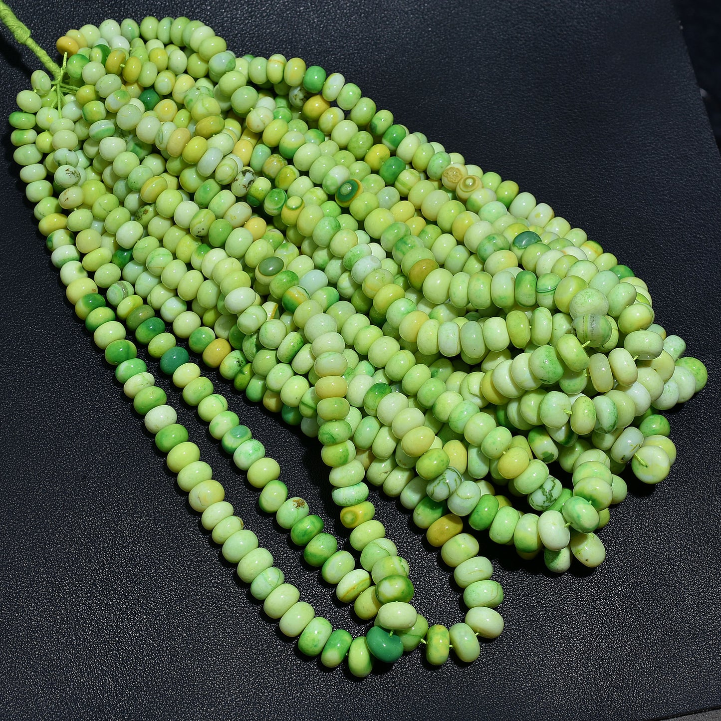 Parrot Green Opal Smooth Rondelle Gemstone Beads 16 Inch Strand Wholesale String For DIY Jewelry