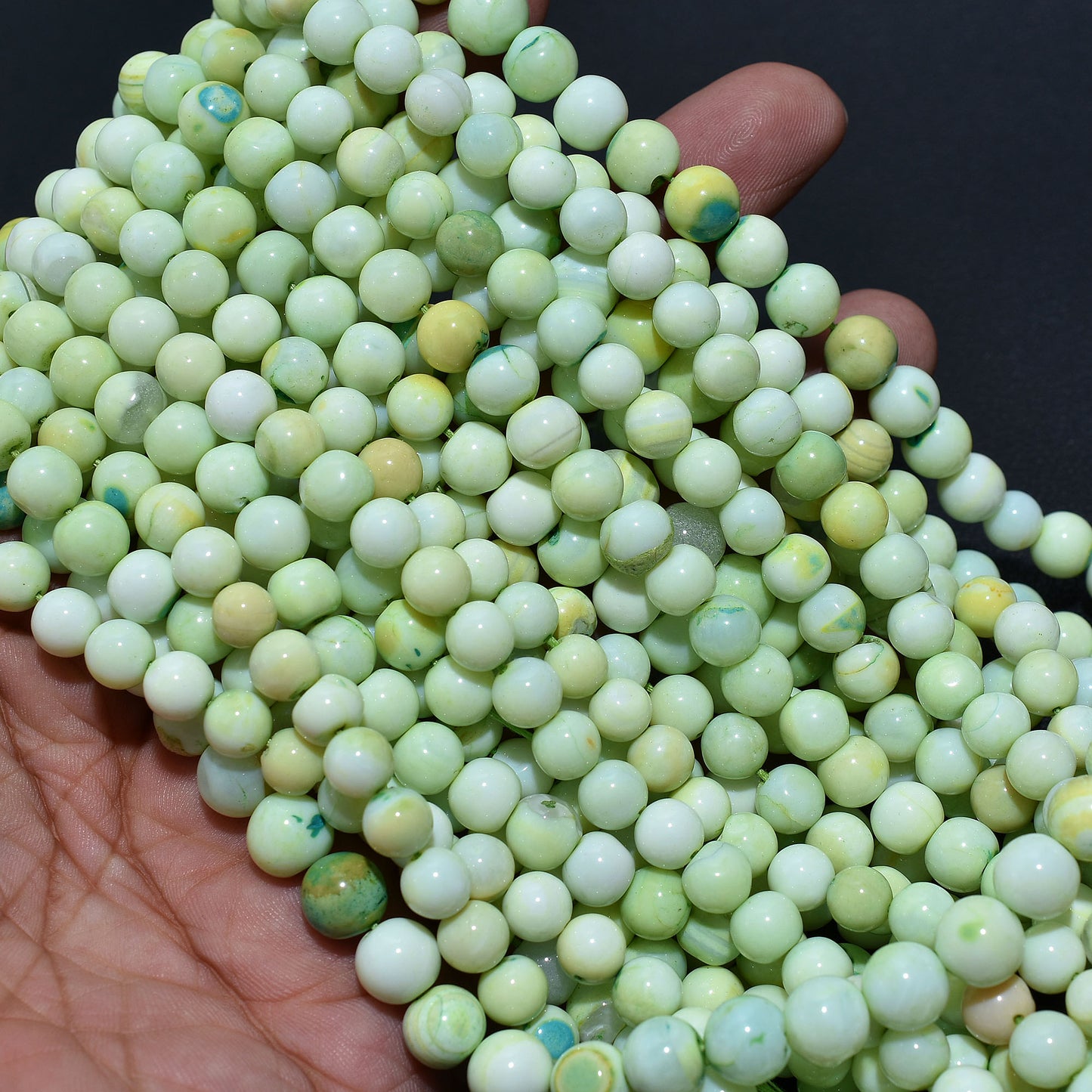 Mint Bloom Green Opal Smooth Round Gemstone Beads - 16 Inch Wholesale Strand For Designers & Crafters
