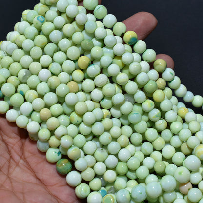 Mint Bloom Green Opal Smooth Round Gemstone Beads - 16 Inch Wholesale Strand For Designers & Crafters