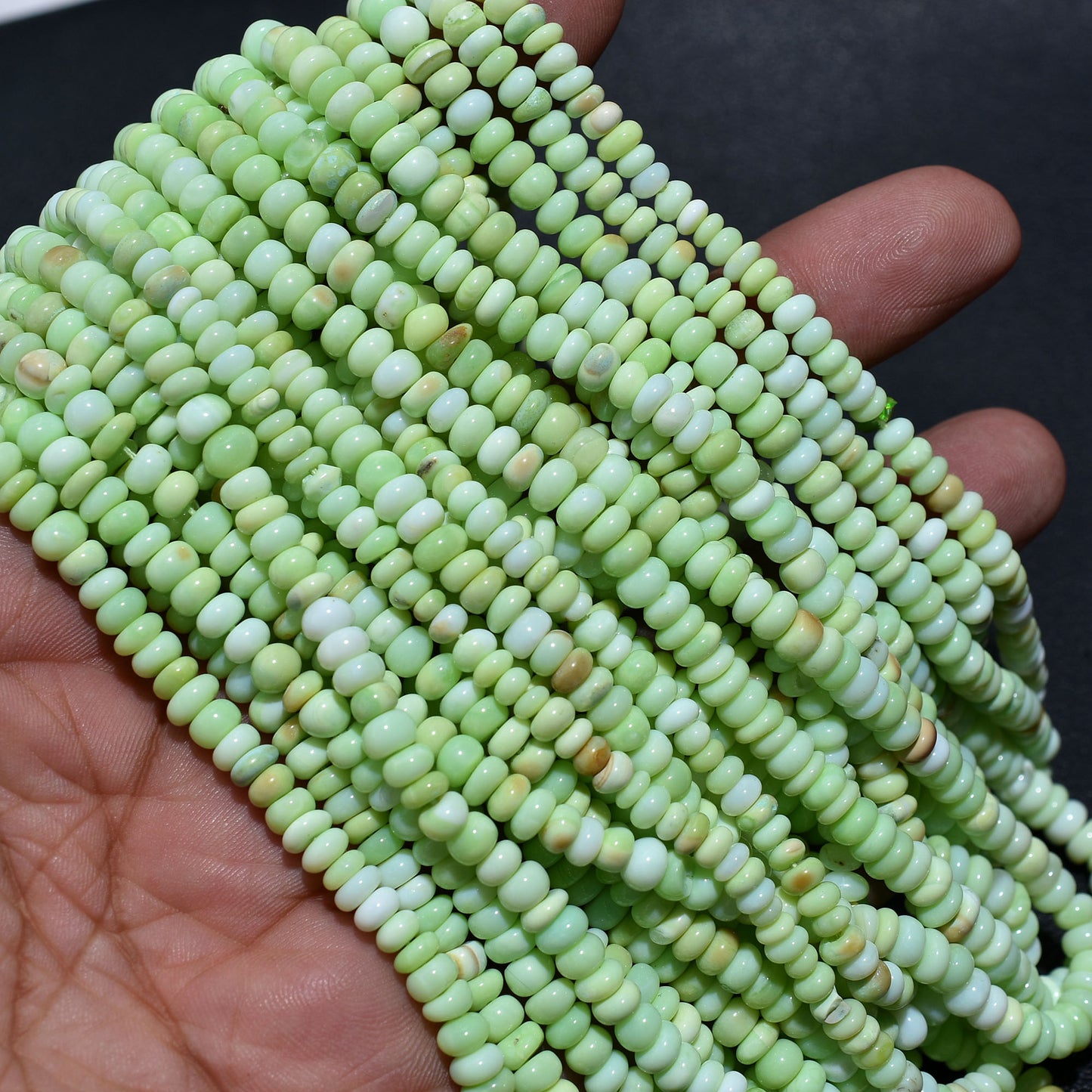 Pistachio Green Opal Smooth Rondelle Gemstone Beads, 16 Inch Wholesale Strand For Jewelry And Crafts