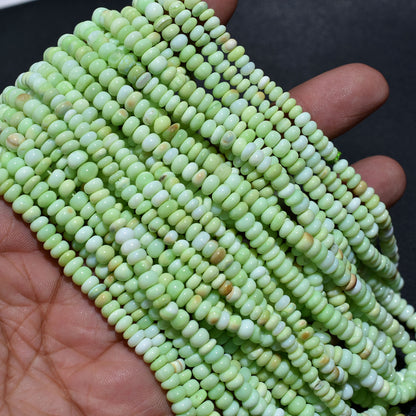 Pistachio Green Opal Smooth Rondelle Gemstone Beads, 16 Inch Wholesale Strand For Jewelry And Crafts
