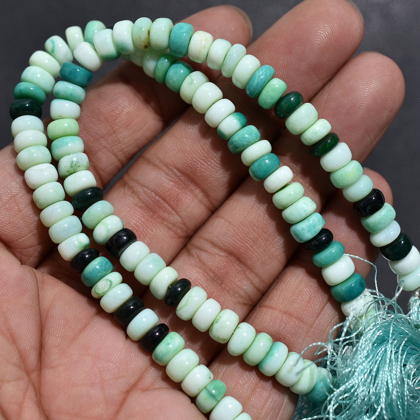 Earthy Green Opal Smooth Rondelle Beads – 7 Inch Gemstone Wholesale Strand For Designers & Crafters