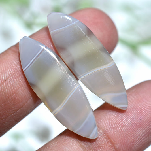 Beautiful Grey Banded Agate Pair – Marquise Shaped Smooth Gemstones For Jewelry Crafting