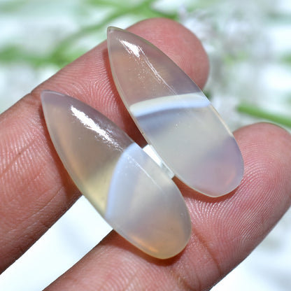 Graceful Grey Banded Agate Gemstones Pair – Natural Smooth Matched Cabochons