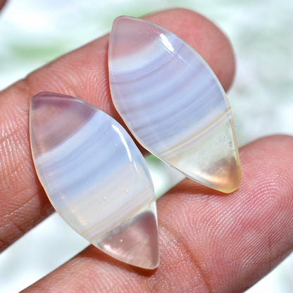 Chic Grey Banded Agate Pair -  Marquise Shaped Natural Gemstones for Jewelry Making